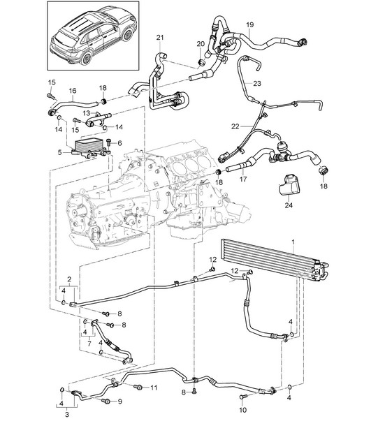 Tiptronic / Gear oil cooler / Radiator / Oil pipe (PR:DU2,DU3, G1G) Cayenne 92A (958) 3.6L 2011-18
