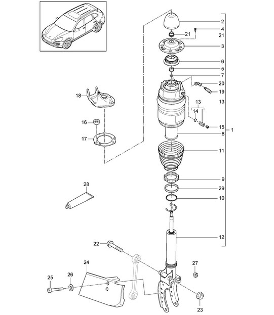 Air spring / Shock absorber strut (PR:1BK) Cayenne 92A (958) >>2014