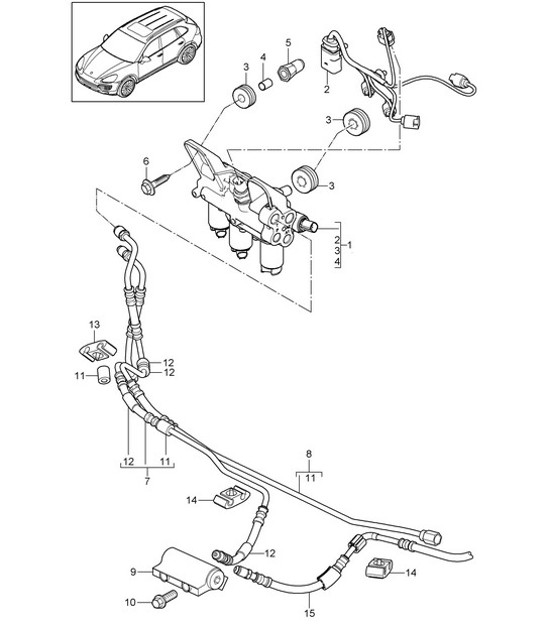 Diagram 402-020 Porsche Macan (95B) MK1 (2014-2018) Front Axle, Steering 