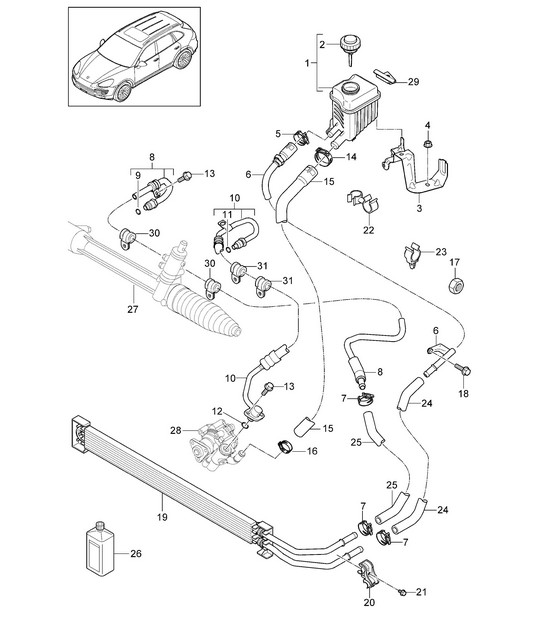 Power steering / Lines / Oil cooler (PR:0K0) Cayenne 92A (958) >>2014