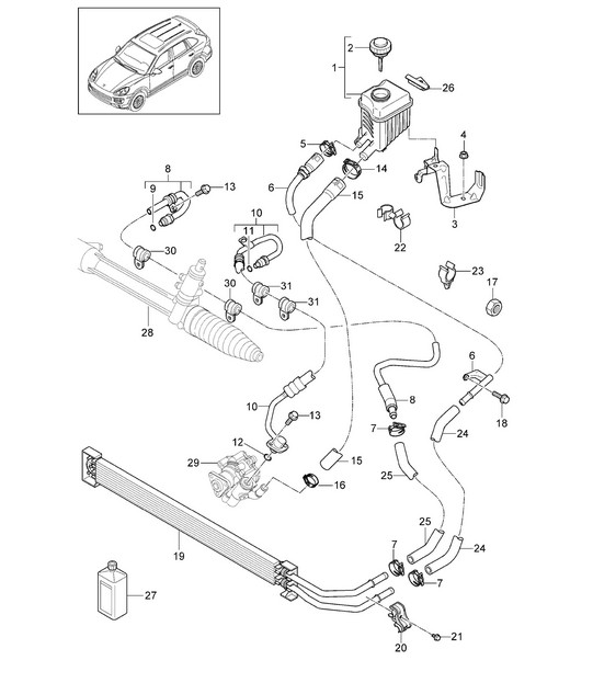 Power steering /  Lines / Oil cooler (PR:0K0) Cayenne 92A (958)  2015>>