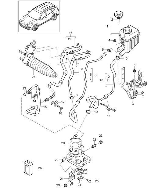 Power steering / Lines / Power-steering pump / Electric (PR:D19) Cayenne 92A (958) 3.0L HYBRID >>2014