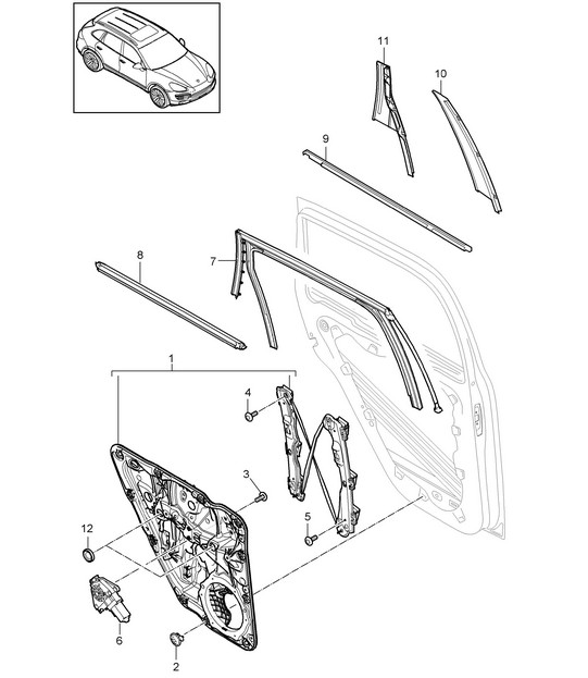 Window regulator / Assembly carrier - REAR - Cayenne 92A (958) 2011-18