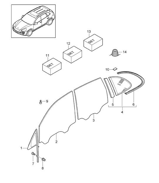 Window glasses - SIDE - Cayenne 92A (958) >>2016