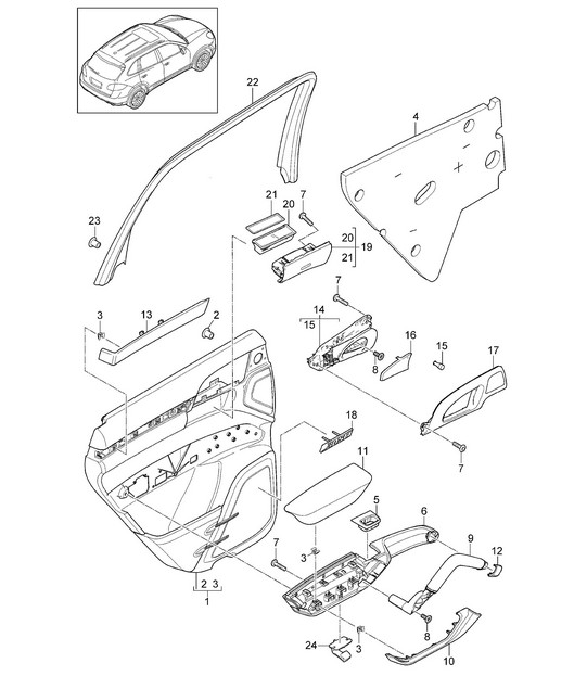Door panel with: Damping - REAR - Cayenne 92A (958) 2011-18