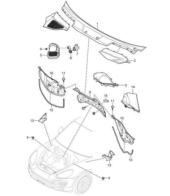 Cover / water box / Fresh-air intake system Cayenne 92A (958) 2011-18
