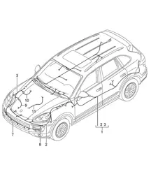 Wiring looms / Passenger compartment / bumper / FRONT luggage compartment / anti-locking brake syst. -abs- / brake pad wear display / Front axle Cayenne 92A (958) 2015>>