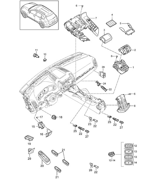 Switch / Control panel / Air conditioning   Cayenne 92A (958) >>2014
