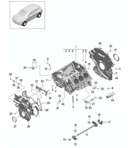Crankcase housing / Individual parts (Model: CDUD,CTBA, CTBB,CTBC)  95B.1 Macan 3.0L DIESEL 2014-18