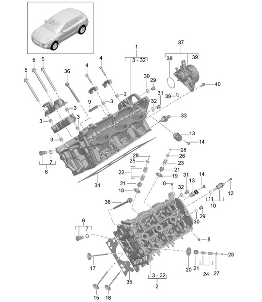 Cylinder head / Vacuum pump (Model: CTMA,CTM, CTLA,CTL, DCNA,DCN, DHKA,DHK) 95B.1 Macan 3.0L / 3.6L 2014-18