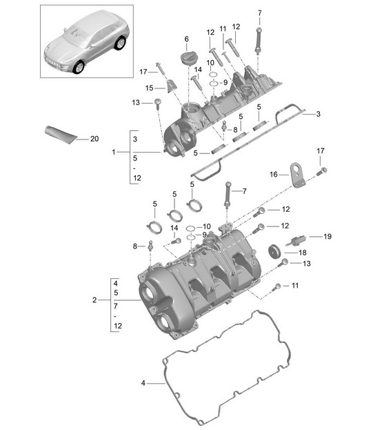 Valve cover (Model: CTMA,CTM, CTLA,CTL, DCNA,DCN, DHKA,DHK) 95B.1 Macan 3.0L / 3.6L 2014-18