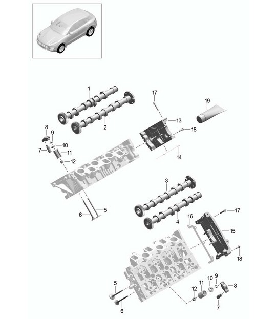 Camshaft, valves (Model: CDUD,CTBA, CTBB,CTBC) 95B.1 Macan 3.0L Diesel 2014-18