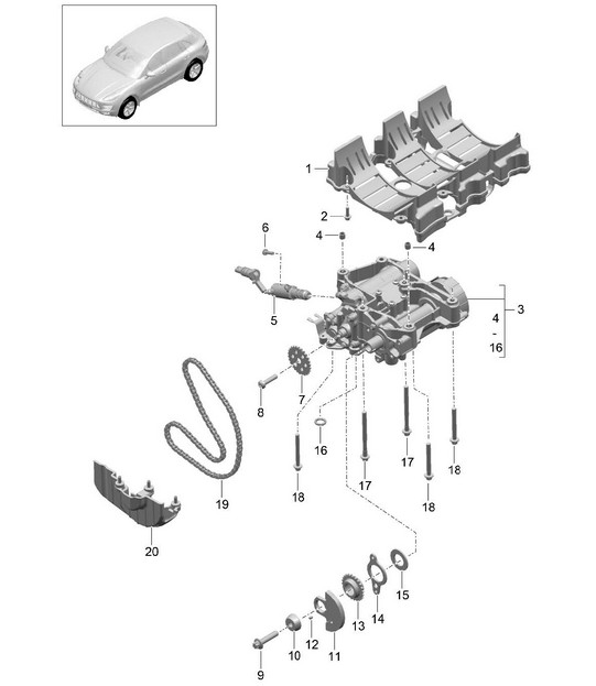 Oil pump / Oil baffle plate (Model: CTMA,CTM, CTLA,CTL, DCNA,DCN, DHKA,DHK) 95B.1 Macan 3.0L / 3.6L 2014-18