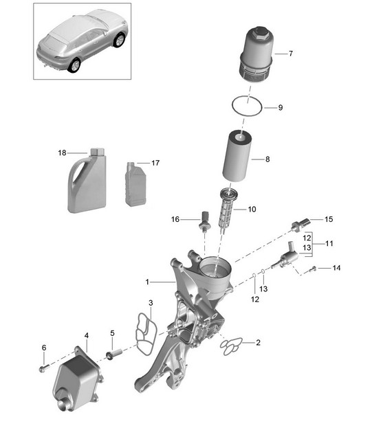 Oil-conducting housing / Oil filter / Oil cooler (Model: CNCC,CNC, CYNA,CYPA, CYP,CYNB) 95B.1 Macan 2.0L 2014-18