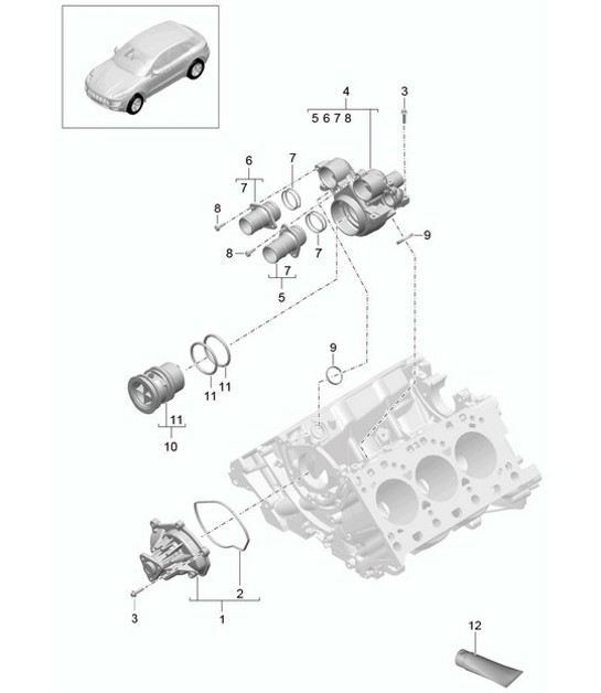 Diagram 105-000 Porsche Cayenne Turbo / Turbo S 4.8L 2007>> Motor