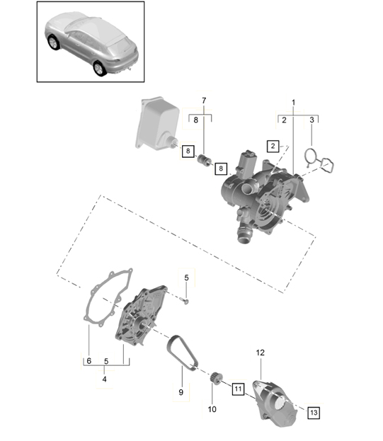 Coolant pump (Model: CNCC,CNC, CYNA,CYPA, CYP,CYNB) 95B.1 Macan 2.0L 2014-18