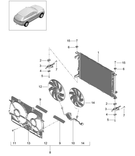Coolant cooling system / Cooler for coolant (Model:  CNCC,CNC, CYNA,CYPA, CYP,CYNB+ PR:-B0N) 95B.1 Macan 2.0L 2014-18