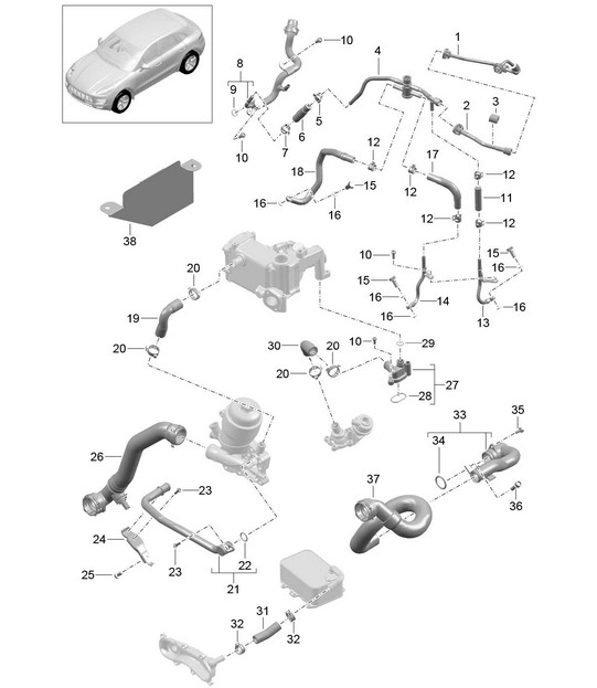 Coolant cooling system (Model: CDUD,CTBA, CTBB,CTBC) 95B.1 Macan 3.0L Diesel 2014-18