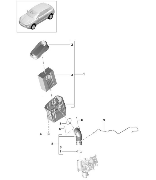 Air filter with connecting parts (Model: CNCC,CNC, CYNA,CYPA, CYP,CYNB) 95B.1 Macan 2.0L 2014-18