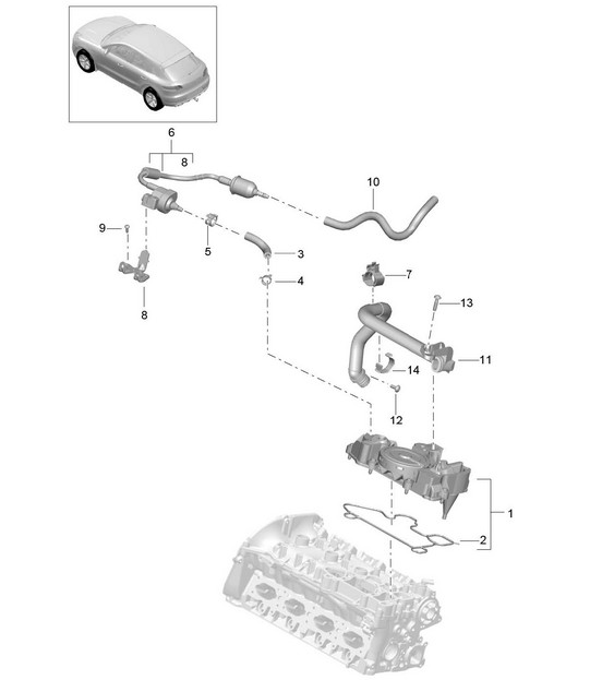 Oil separator / Breather line / Fuel tank / Crankcase housing (Model: CNCC,CNC, CYNA,CYPA, CYP,CYNB) 95B.1 Macan 2.0L 2014-18