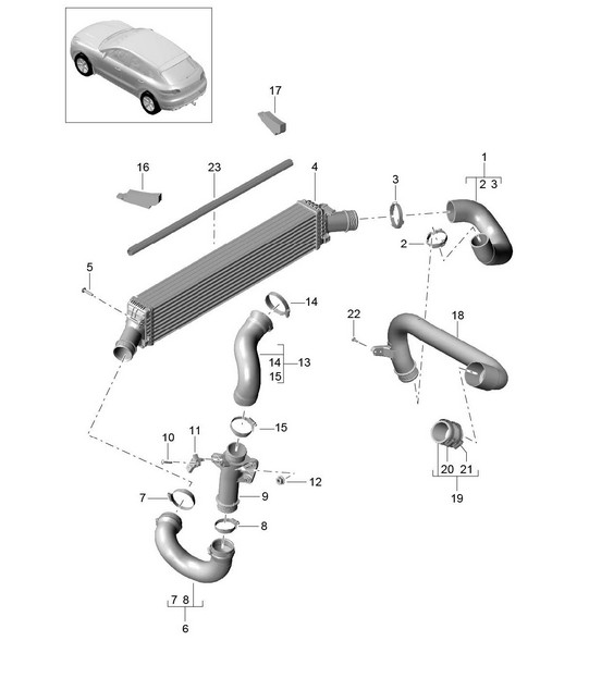 Charge air cooler / Pressure pipe (Model: CDUD,CTBA, CTBB,CTBC) 95B.1 Macan 3.0L Diesel 2014-18