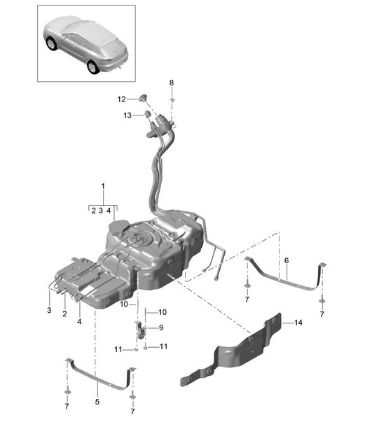 Fuel tank with attachments (Model: CDUD,CTBA, CTBB,CTBC) 95B.1 Macan 3.0L Diesel 2014-18