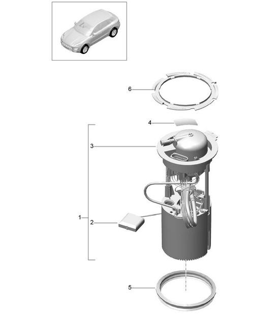 Fuel pump (complete) (Model: CTMA,CTM, CTLA,CTL, CNCC,CNC, CYNA,CYPA, CYP,CYNB, DCNA,DCN, DHKA,DHK) 95B.1 Macan 2.0L / 3.0L / 3.6L 2014-18