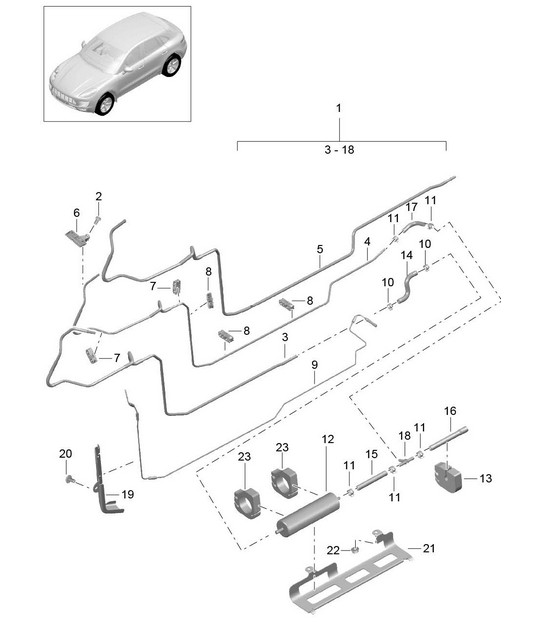 Fuel system / Fuel line / Underbody (Model: CDUD,CTBA, CTBB,CTBC) 95B.1 Macan 3.0L Diesel 2014-18