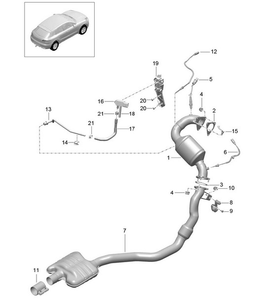 Exhaust system / Exhaust pipe with: / Catalytic converter / Diesel particulate filter / Control line (Model: CDUD) 95B.1 Macan 3.0L Diesel 2014-18