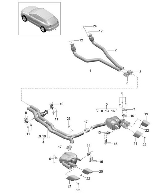Diagram 202-050 Porsche Boxster GTS 718 4.0L PDK (400 Bhp) Fuel System, Exhaust System
