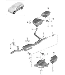 Exhaust system / Front silencer / Rear silencer (Model: CNCC,CNC, CYNA,CYPA, CYP,CYNB+ PR:0P0,0P3, 0P6) 95B.1 Macan 2.0L 2014-18