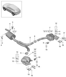Exhaust system / Sport version / Front silencer / Rear silencer (Model: CNCC,CNC, CYNA,CYPA, CYP,CYNB+ PR:0P8,0P9) 95B.1 Macan 2.0L 2014-18