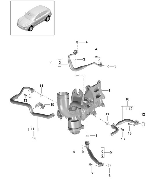 Oil pressure line / Coolant pipe for  Exhaust gas turbocharger (Model: CNCC,CNC, CYNA,CYPA, CYP,CYNB) 95B.1 Macan 2.0L 2014-18