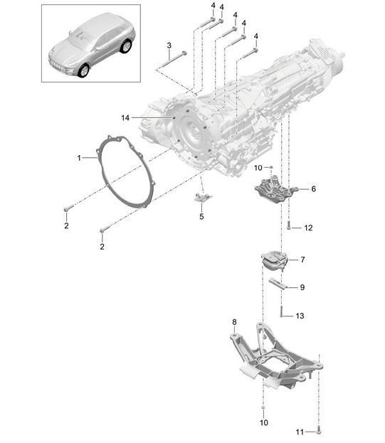 Mounting parts for engine and transmission / Transmission carrier (Model: CTMA,CTM, CTLA,CTL, DCNA,DCN, DHKA,DHK) 95B.1 Macan 3.0L / 3.6L 2014-18