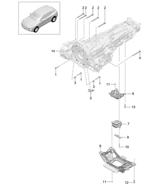 Mounting parts for engine and transmission / Transmission carrier (Model: CDUD,CTBA, CTBB,CTBC) 95B.1 Macan 3.0L Diesel 2014-18