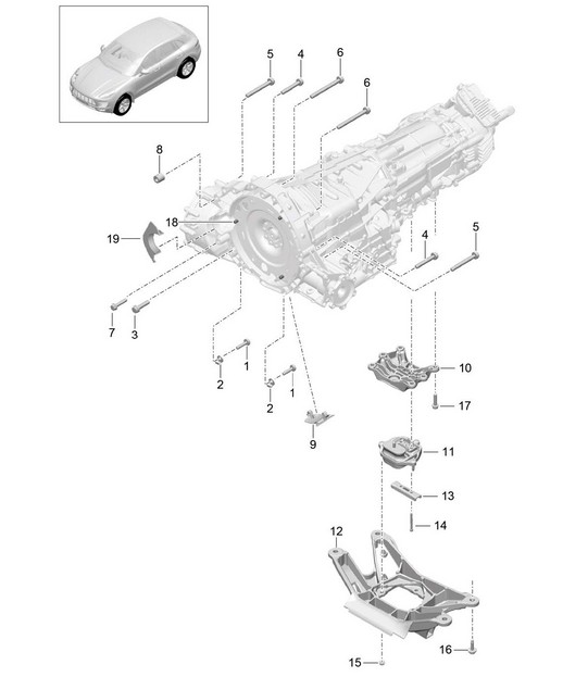 Mounting parts for engine and transmission / Transmission carrier (Model: CNCC,CNC, CYNA,CYPA, CYP,CYNB)  95B.1 Macan 2.0L 2014-18
