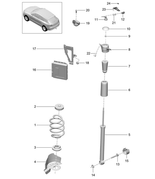 Steel spring suspension / Suspension strut, complete (PR:1BA,1BH) 95B.1 Macan 2014-18