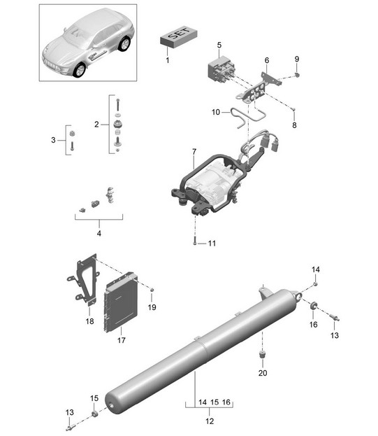 Adaptive suspension / Compressor / Pressure accumulator / Control unit (PR:1BK) 95B.1 Macan 2014-18