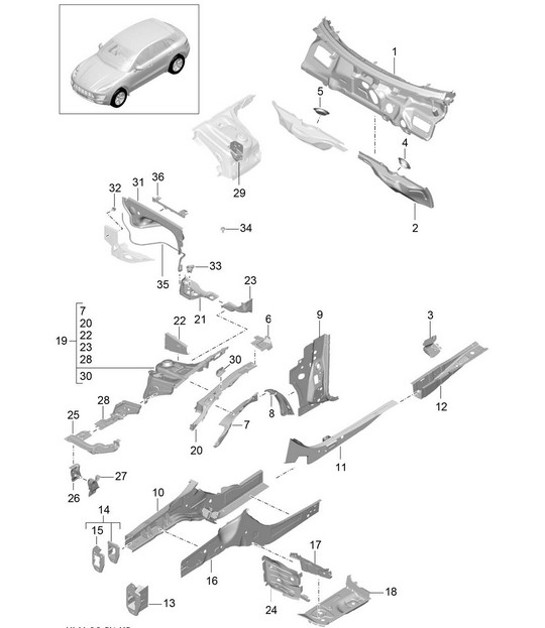 Diagram 801-010 Porsche Macan (95B) MK1 (2014-2018) Body