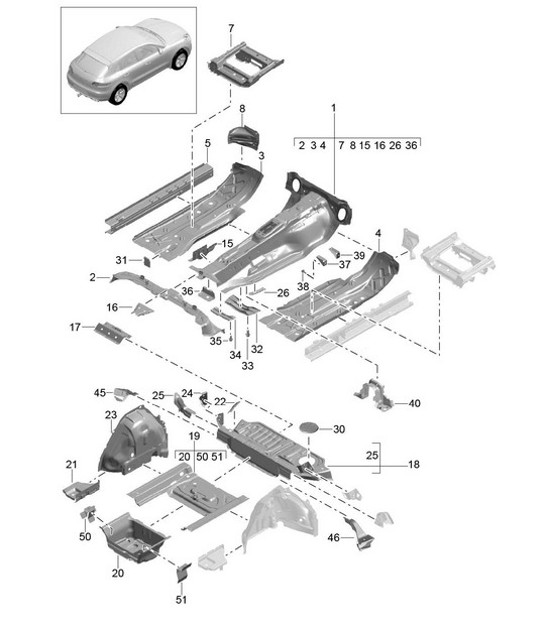 Diagram 801-020 Porsche Macan (95B) MK1 (2014-2018) Body