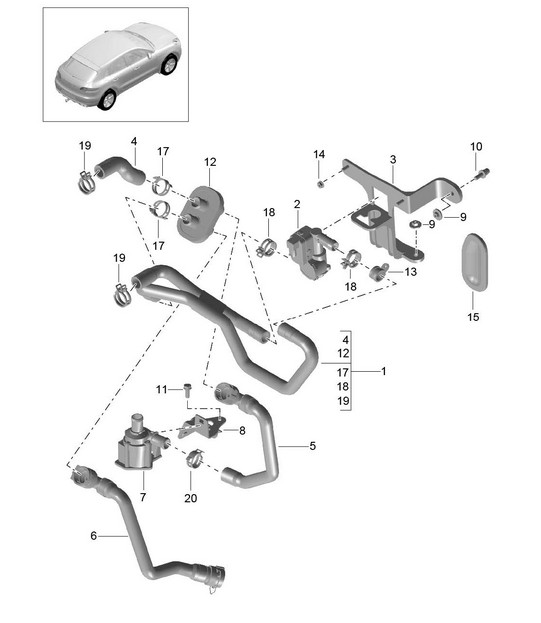 Heating, / air cond. system / Supply pipe / Return line (Model: basic, R4 TFSI PR:DM0,DQ5) 95B.1 Macan 2.0L R4 TFSI 2014-18
