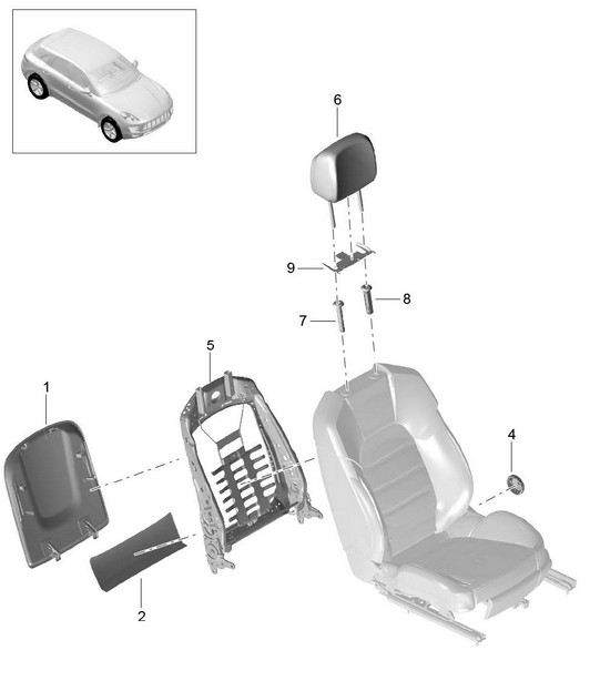 Backrest frame / Backrest shell / Accessories 95B.1 Macan 2014-18