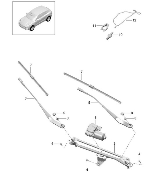 Windscreen wiper system, compl / Rain sensor 95B.1 Macan 2014-18