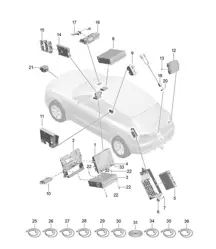 Display / Central computer / Navigation system / TV / microphone / For vehicles with multimedia equipment / Stowage compartment for mobile / Camera / Connecting line 95B.1 Macan 2014-18