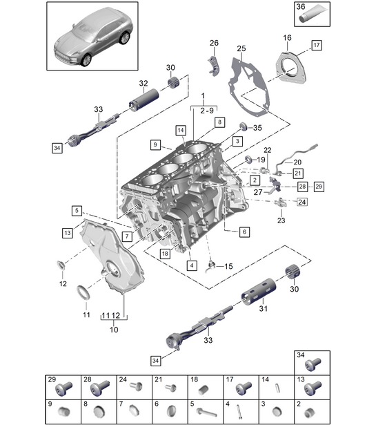 Crankcase housing / Individual parts - PR:T2G - 95B (II / III) Macan 2.0L 2019 - 2024
