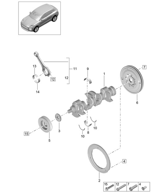 Crankshaft / Connecting rod / Vibration damper - PR:T2G - 95B (II / III) Macan 2.0L 2019 - 2024