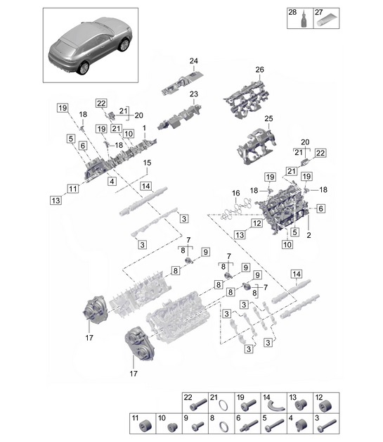 Valve cover / Sound absorber / Accessories - PR:TV8 + GP2 -  95B (II / III) Macan 2.9L 2019 - 2024