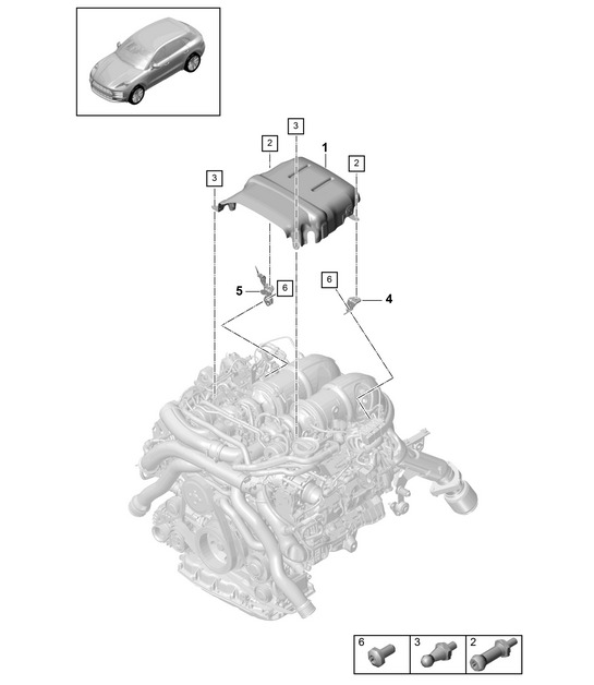 Cylinder head / Heat shield - PR:TV8 + GP2 -  95B (II / III) Macan 2.9L 2019 - 2024