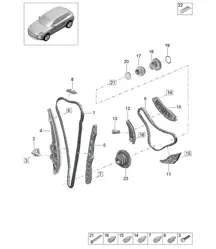 Timing chain / Slide rail / Chain tensioner - PR:2G - 95B (II / III) Macan 2.0L 2019 - 2024