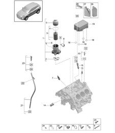 Oil filter / Console / Oil cooler - PR:TV8 + GP2 - 95B (II / III) Macan 2.9L 2019 - 2024